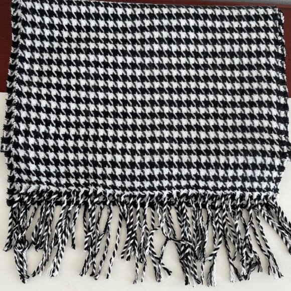 100% Cashmere Black & White Houndstooth X-Large Scarf - Picture 1 of 4